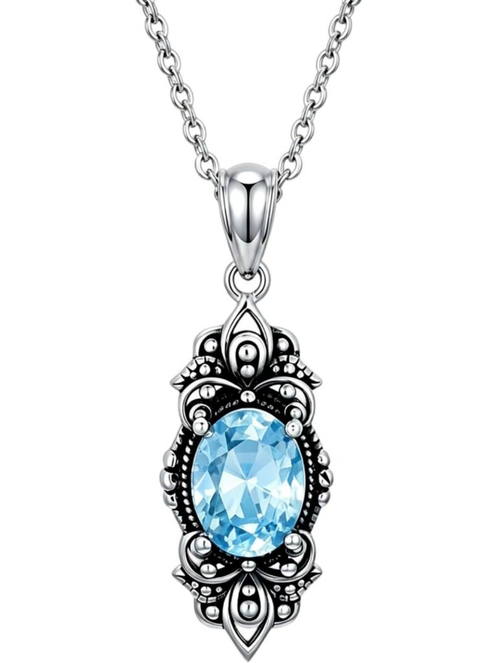 Victorian Vintage Birthstone Pendant Necklace in Solid 925 Silver - Unique Gift
